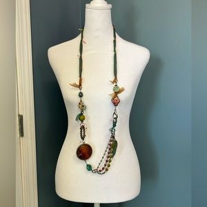 Artsy Long Mixed Beads Cameo Necklace by Treska
